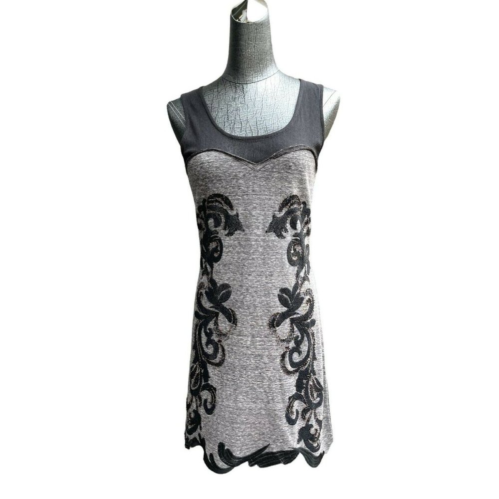 Miss Me Sleeveless Grey Beaded Embellished Jersey Dress Small